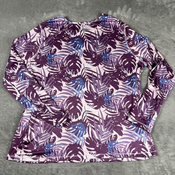 32 Degrees Cool Swim Top Womens XXL Long Sleeve UPF 50 Sun Protect Purple Leaves - Picture 8 of 8
